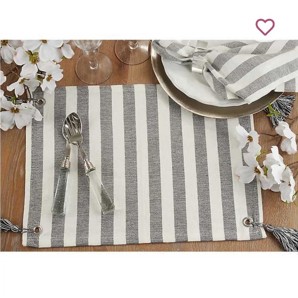 S Lifestyle Cotton Black and White Striped‎ Tassel Placemats, Set of 4 HH